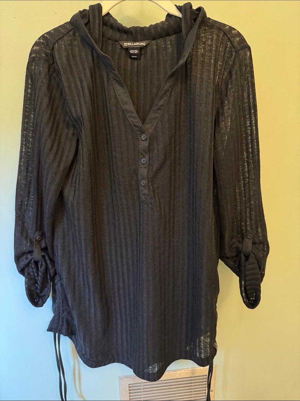 Billabong Black Sheer Ribbed Hooded Tunic